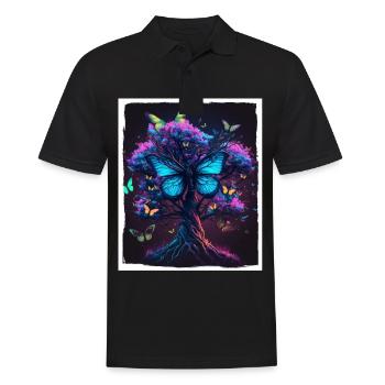 Arbres Papillons Abstrait Nature Forêt Grunge - Polo Homme - noir - Devant - Kai (181cm)