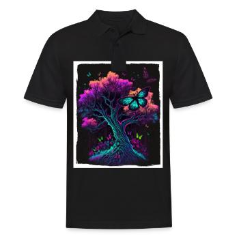 Tree Butterflies Abstract Nature Forest Grunge - Men's Polo Shirt - black - Front - Kai (181cm)