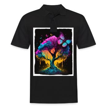 Arbres Papillons Abstrait Nature Forêt Grunge - Polo Homme - noir - Devant - Kai (181cm)