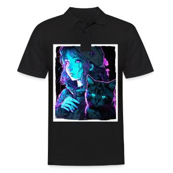 Anime Girl Katze Kätzchen Manga Ink Blume Neon - Männer Poloshirt - Schwarz - Vorne - Kai (181cm)