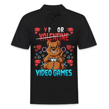 V Is For Video Games Valentinstag Gamer - Männer Poloshirt - Schwarz - Vorne - Kai (181cm)