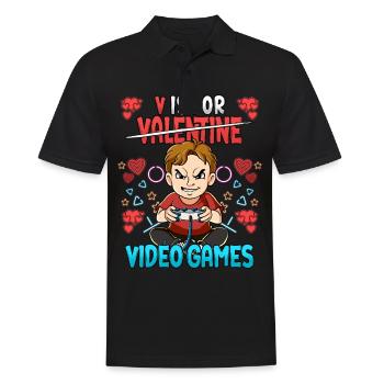 V Is For Video Games Valentinstag Gamer - Männer Poloshirt - Schwarz - Vorne - Kai (181cm)