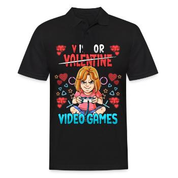V Is For Video Games Valentinstag Gamer - Männer Poloshirt - Schwarz - Vorne - Kai (181cm)