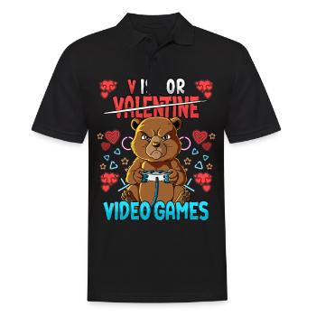 V Is For Video Games Valentinstag Gamer - Männer Poloshirt - Schwarz - Vorne - Kai (181cm)