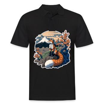 Fuchs Japan Kirschblüte Blume Japanisch Retro - Männer Poloshirt - Schwarz - Vorne - Kai (181cm)