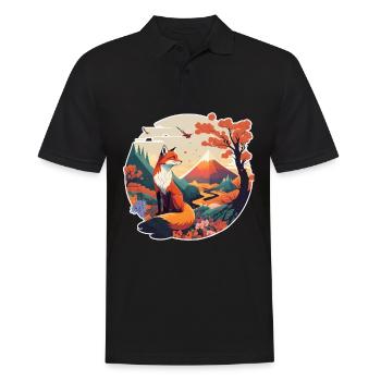 Fuchs Japan Kirschblüte Blume Japanisch Retro - Männer Poloshirt - Schwarz - Vorne - Kai (181cm)
