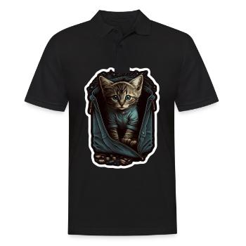 Cute Grey Cat Kitten Jeans Jacket Bag - Men's Polo Shirt - black - Front - Kai (181cm)