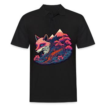 Fuchs Japan Kirschblüte Blume Japanisch Retro - Männer Poloshirt - Schwarz - Vorne - Kai (181cm)