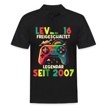 2007 Level 16 Jahre Gaming 16er 16 Geburtstag - Männer Poloshirt - Schwarz - Vorne - Kai (181cm)