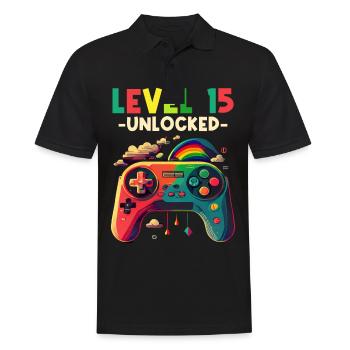 Level 15 Years Gaming 15 15 Birthday - Men's Polo Shirt - black - Front - Kai (181cm)