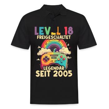 2005 Level 18 Jahre Gaming 18er 18 Geburtstag - Männer Poloshirt - Schwarz - Vorne - Kai (181cm)