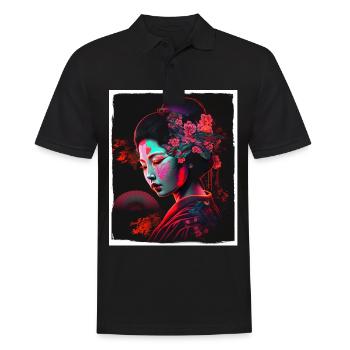 Fleurs de cerisier du Japon Geisha Neon - Polo Homme - noir - Devant - Kai (181cm)