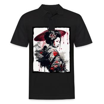Fleurs de cerisier du Japon Geisha Neon - Polo Homme - noir - Devant - Kai (181cm)