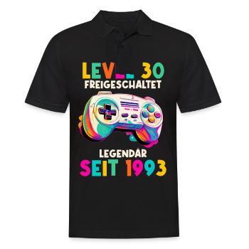 1993 Level 30 Jahre Gaming 30er 30 Geburtstag - Männer Poloshirt - Schwarz - Vorne - Kai (181cm)