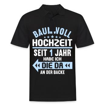 1 verheiratet Baumwoll Hochzeit 1.Hochzeitstag - Männer Poloshirt - Schwarz - Vorne - Kai (181cm)