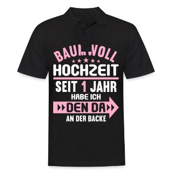 1 verheiratet Baumwoll Hochzeit 1.Hochzeitstag - Männer Poloshirt - Schwarz - Vorne - Kai (181cm)