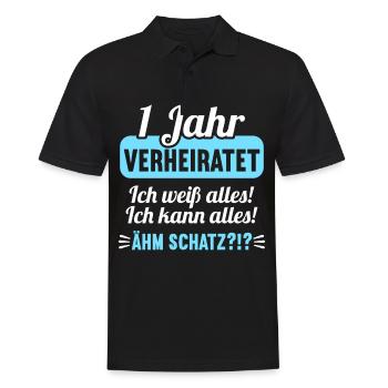 1 Jahr verheiratet weiß alles 1.Hochzeitstag - Männer Poloshirt - Schwarz - Vorne - Kai (181cm)