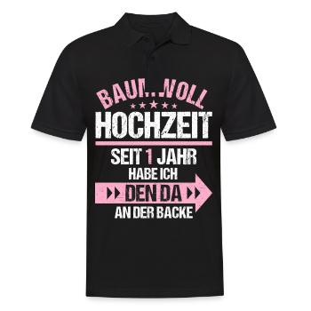 1 verheiratet Baumwoll Hochzeit 1.Hochzeitstag - Männer Poloshirt - Schwarz - Vorne - Kai (181cm)