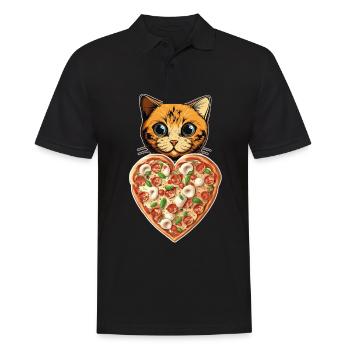 Damen Pizza und Katzen Katze Tierliebe Kätzchen - Männer Poloshirt - Schwarz - Vorne - Kai (181cm)