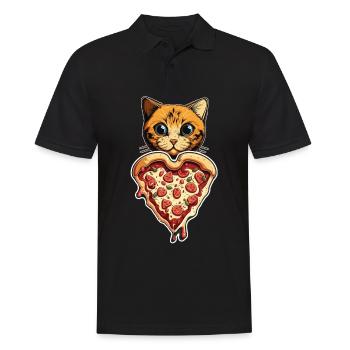 Damen Pizza und Katzen Katze Tierliebe Kätzchen - Männer Poloshirt - Schwarz - Vorne - Kai (181cm)