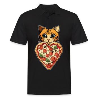 Damen Pizza und Katzen Katze Tierliebe Kätzchen - Männer Poloshirt - Schwarz - Vorne - Kai (181cm)