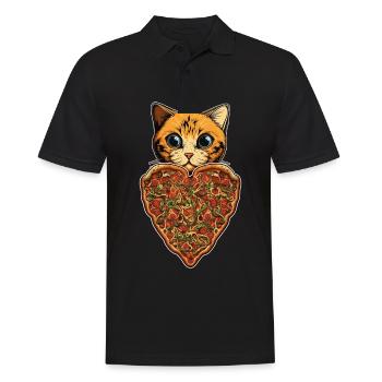 Damen Pizza und Katzen Katze Tierliebe Kätzchen - Männer Poloshirt - Schwarz - Vorne - Kai (181cm)