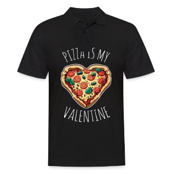 Pizza is my Valentine Paar Pärchen Spruch Single - Männer Poloshirt - Schwarz - Vorne - Kai (181cm)
