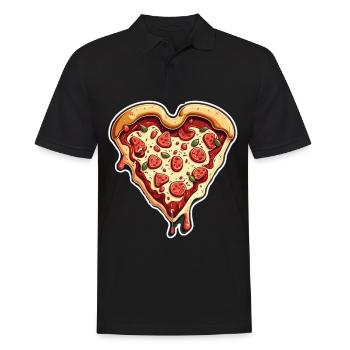 Pizza is my Valentine Fastfood Pizzaliebe Herz - Männer Poloshirt - Schwarz - Vorne - Kai (181cm)