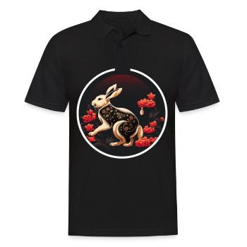 Hase China Kaninchen Chinesisches Neujahr Blumen - Männer Poloshirt - Schwarz - Vorne - Kai (181cm)