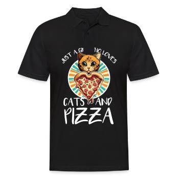 Damen Pizza und Katzen Katze Tierliebe Kätzchen - Männer Poloshirt - Schwarz - Vorne - Kai (181cm)