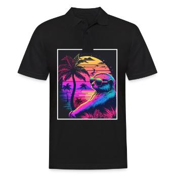 Vaporwave Retro Paresseux Animal Motif Plage Neon - Polo Homme - noir - Devant - Kai (181cm)