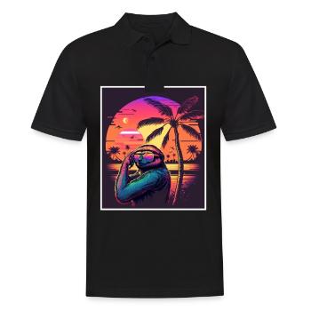 Vaporwave Retro Paresseux Animal Motif Plage Neon - Polo Homme - noir - Devant - Kai (181cm)