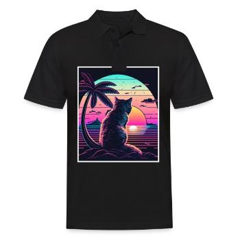 Vaporwave Retro Cat Cat Animal Motif Plage Neon - Polo Homme - noir - Devant - Kai (181cm)