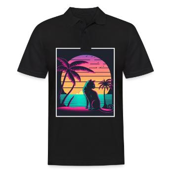 Vaporwave Retro Cat Cat Animal Motif Plage Neon - Polo Homme - noir - Devant - Kai (181cm)