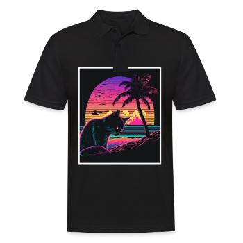 Vaporwave Retro Cat Cat Animal Motif Plage Neon - Polo Homme - noir - Devant - Kai (181cm)