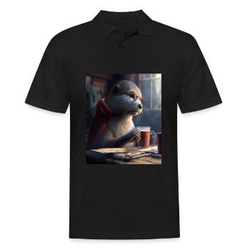 Otter Lovers Nerd Otter Drinking Coffee - Men's Polo Shirt - black - Front - Kai (181cm)