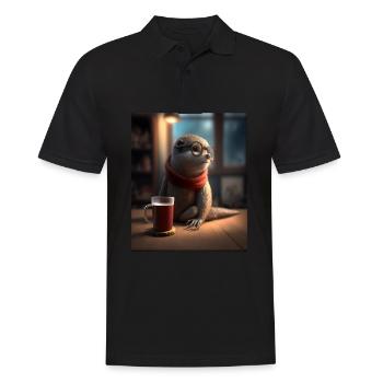 Otter Lovers Nerd Otter Drinking Coffee - Men's Polo Shirt - black - Front - Kai (181cm)
