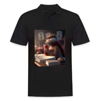 Otter Lovers Nerd Otter Drinking Coffee - Men's Polo Shirt - black - Front - Kai (181cm)