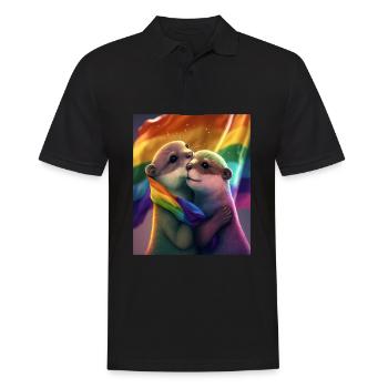 Étreinte Loutre tenant LGBT Flaglet Loutre LGBT - Polo Homme - noir - Devant - Kai (181cm)
