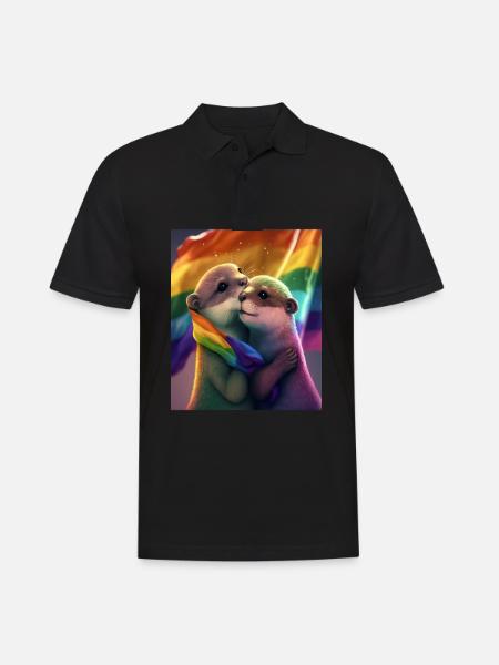 Étreinte Loutre tenant LGBT Flaglet Loutre LGBT - Polo Homme - noir