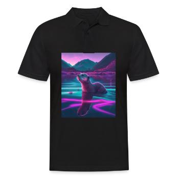 Cool Sea Otter Design Synthwave Wandering Otter - Men's Polo Shirt - black - Front - Kai (181cm)