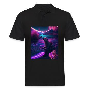 Cool Sea Otter Design Synthwave Wandering Otter - Men's Polo Shirt - black - Front - Kai (181cm)