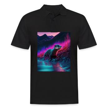 Cool Sea Otter Design Synthwave Wandering Otter - Men's Polo Shirt - black - Front - Kai (181cm)