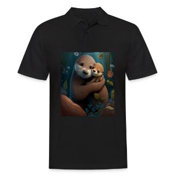 Cute Baby Otter Mother's Love Otter Baby - Männer Poloshirt - Schwarz - Vorne - Kai (181cm)