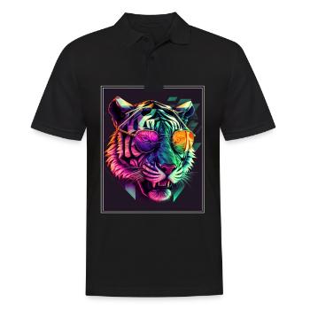 Bengal Tiger Cat Polygon Big Cat Neon - Men's Polo Shirt - black - Front - Kai (181cm)