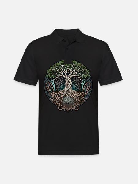 Baum des Lebens Tree of Life Keltisch Wikinger - Männer Poloshirt - Schwarz