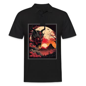 Japon Démon Japonais Cerisier Fleur Montagnes Rétro - Polo Homme - noir - Devant - Kai (181cm)