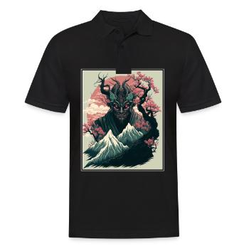 Japon Démon Japonais Cerisier Fleur Montagnes Rétro - Polo Homme - noir - Devant - Kai (181cm)