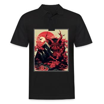 Japon Démon Japonais Cerisier Fleur Montagnes Rétro - Polo Homme - noir - Devant - Kai (181cm)