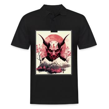 Japon Démon Japonais Cerisier Fleur Montagnes Rétro - Polo Homme - noir - Devant - Kai (181cm)